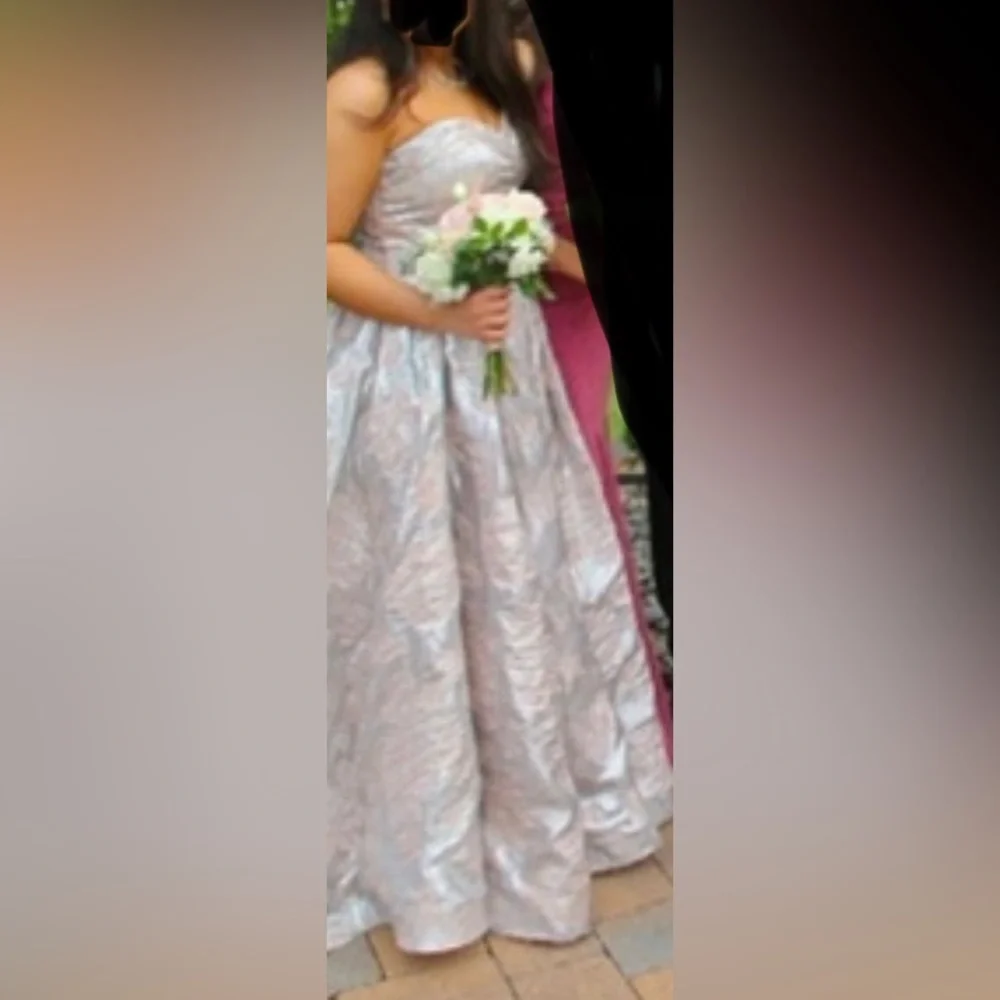 Beautiful silver/light pink Max Duggal floral embossed ball gown. - Picture 3 of 6